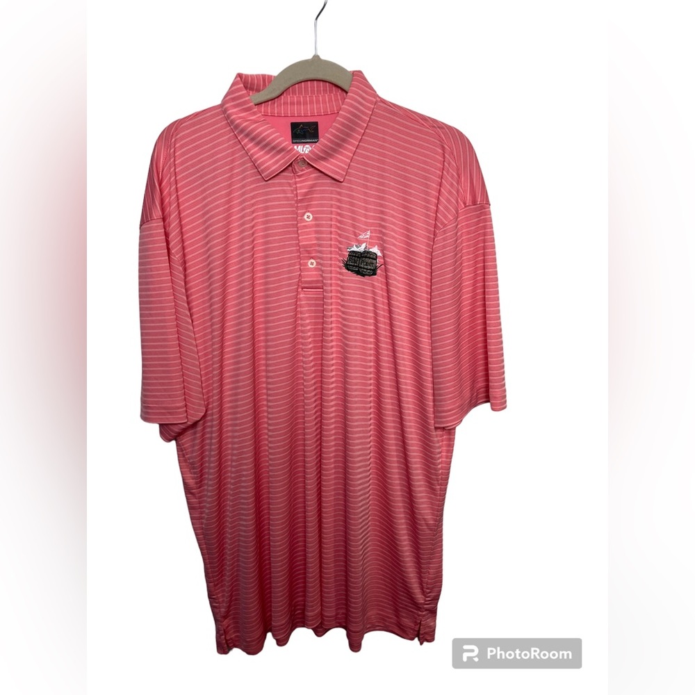 Greg Norman pink/white stripe short sleeve golf polo shirt. Rum Pointe. XXXL